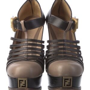 Fendi Black and Tan Strappy Heels